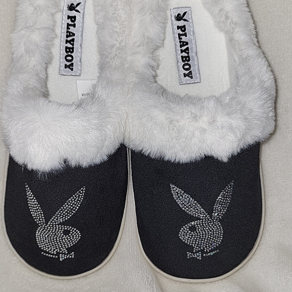 Playboy Black and White Slippers - Picture 2 of 8